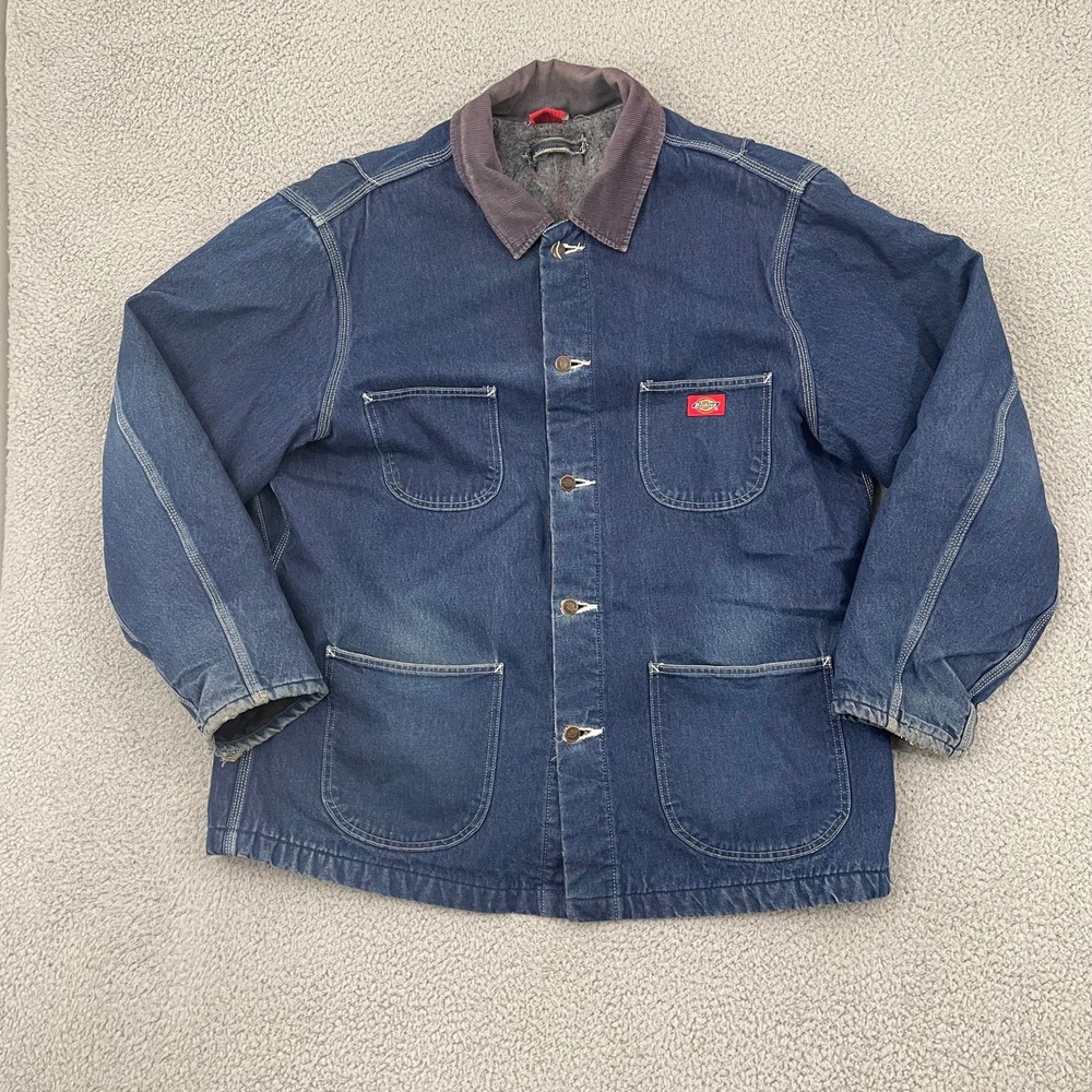 Dickies Vintage Blanket Lined Denim Chore Coat XL Blu Corduroy Collar Field